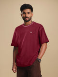 Textured Waffle Knit T-Shirt | Maroon
