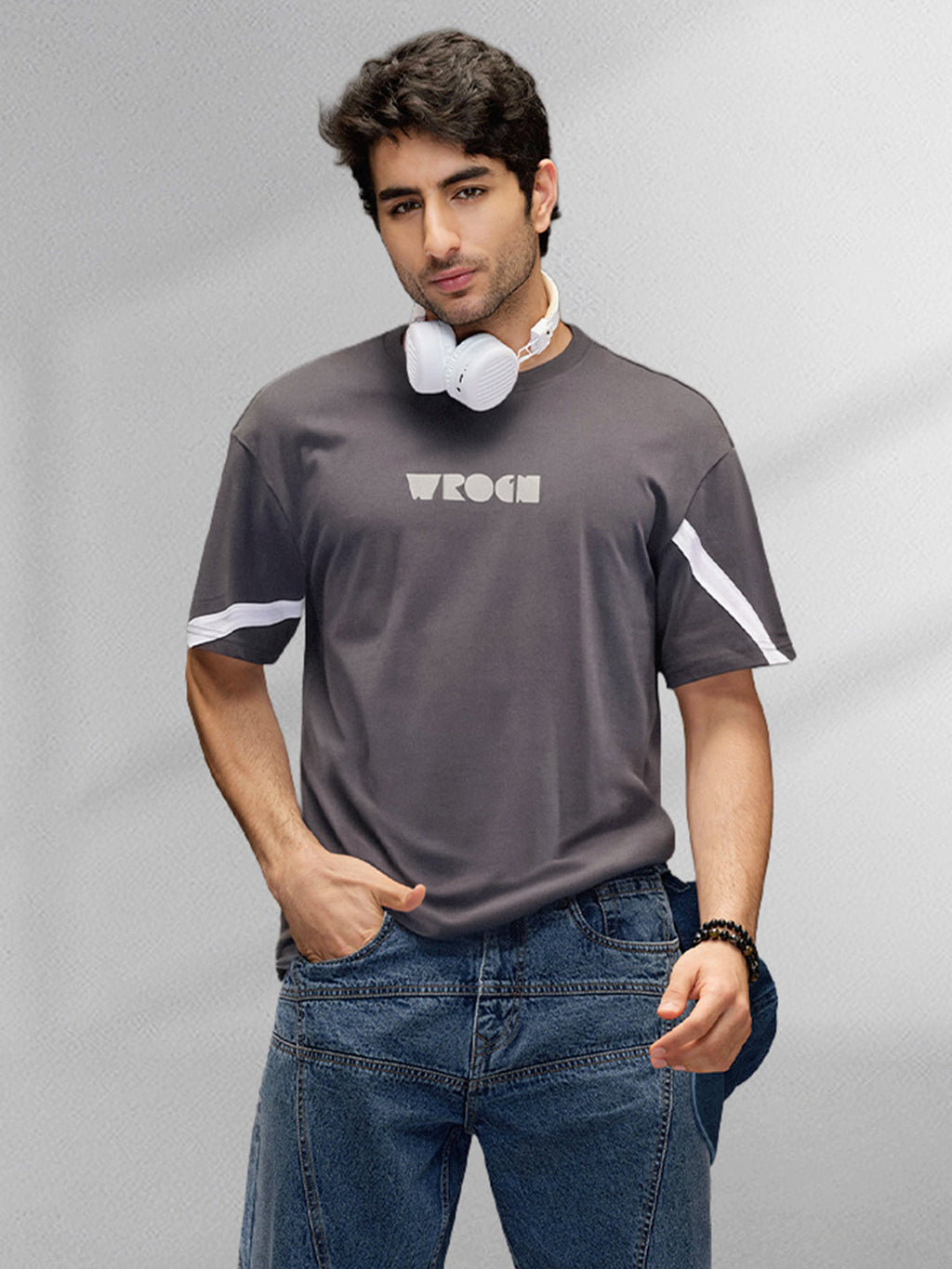 Placement Printed Oversized T-Shirt | Dark Grey