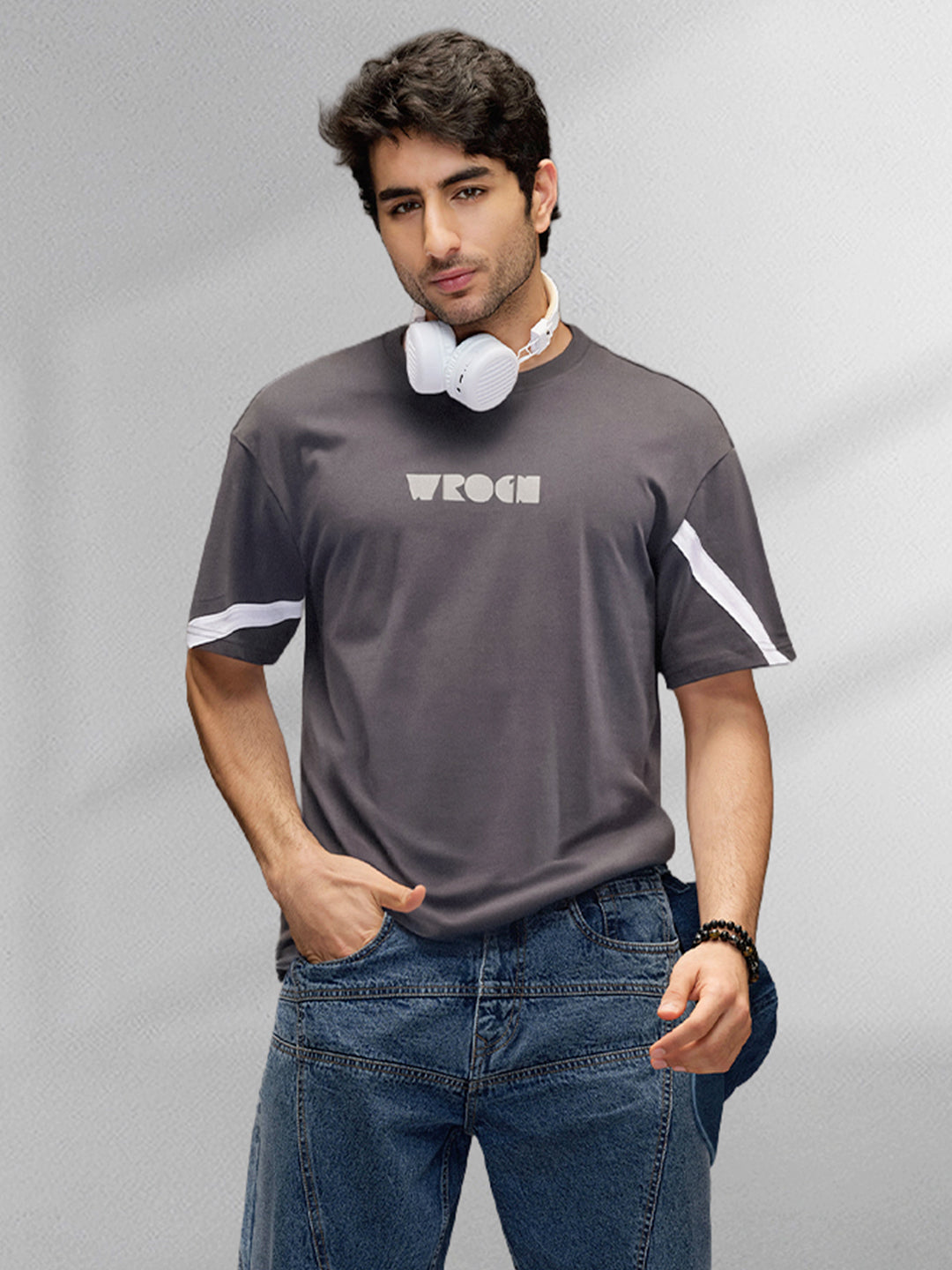 Placement Printed Oversized T-Shirt | Dark Grey