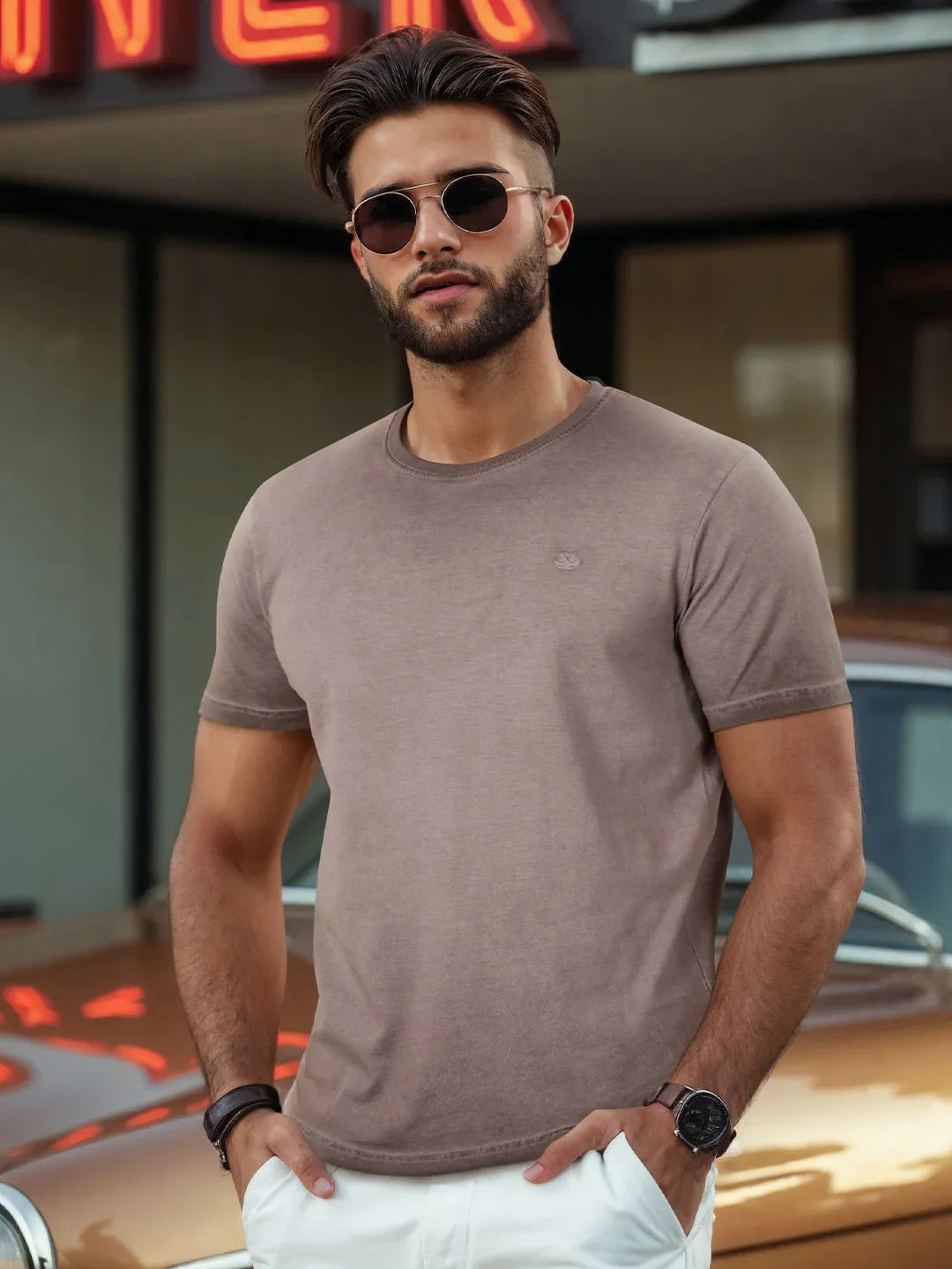 Washed Slim Fit T-Shirt | Brown