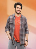Textured Utility Check Shirt In Slim Fit  | Dark Grey