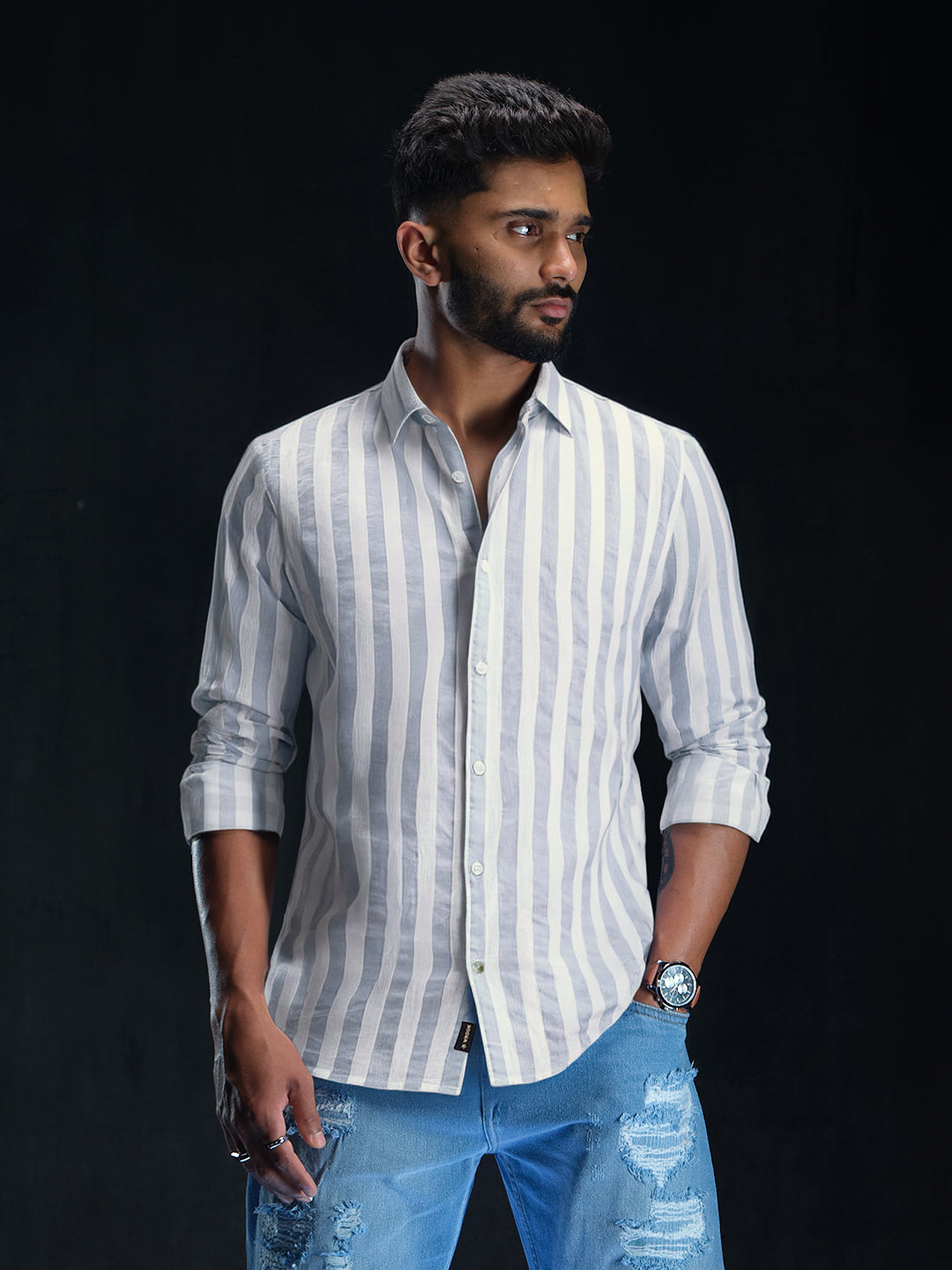 Comfort Fit Striped Casual Shirt For Men | Blue