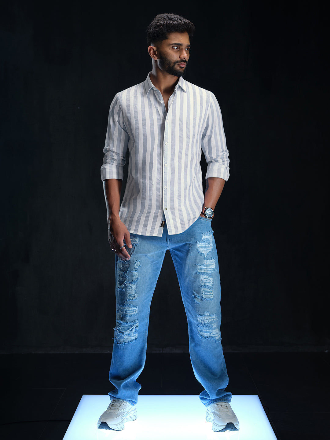 Comfort Fit Striped Casual Shirt For Men | Blue