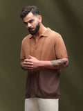 Textured Knit Button-Down SHIRT  | Brown