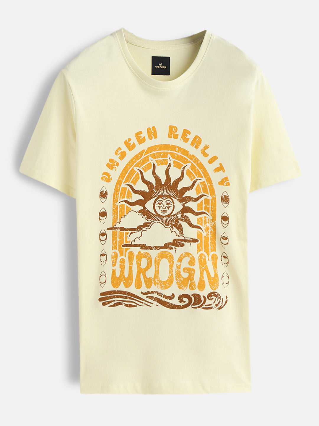 Zen Inspired Chest Print Graphic Crew Neck T-Shirt  |  Yellow