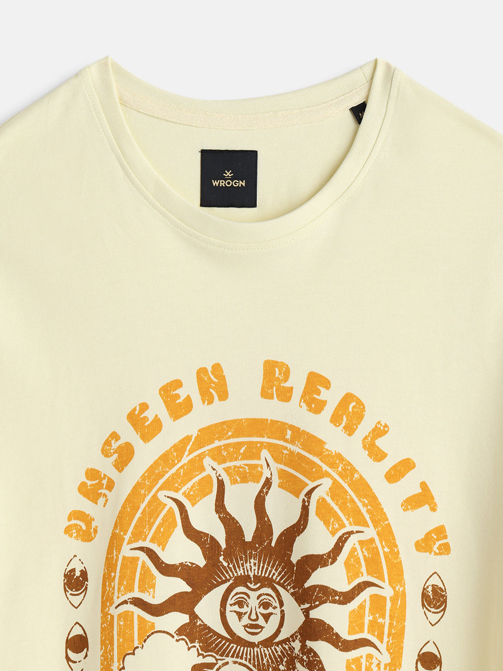 Zen Inspired Chest Print Graphic Crew Neck T-Shirt  |  Yellow