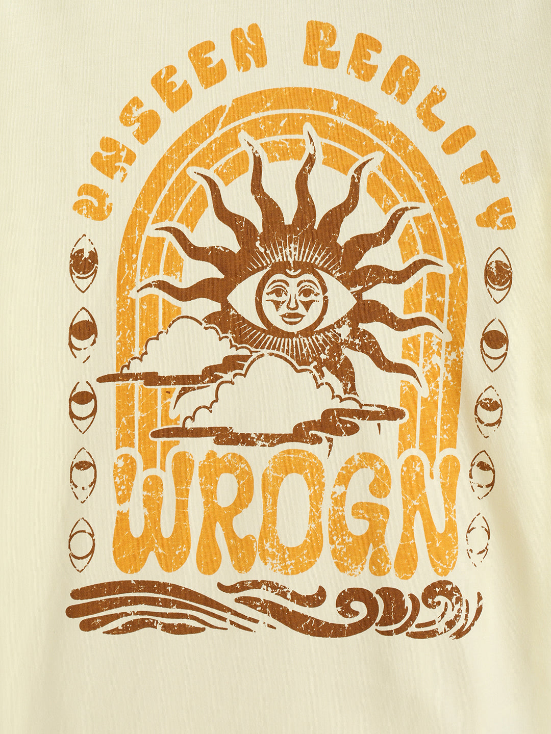 Zen Inspired Chest Print Graphic Crew Neck T-Shirt  |  Yellow