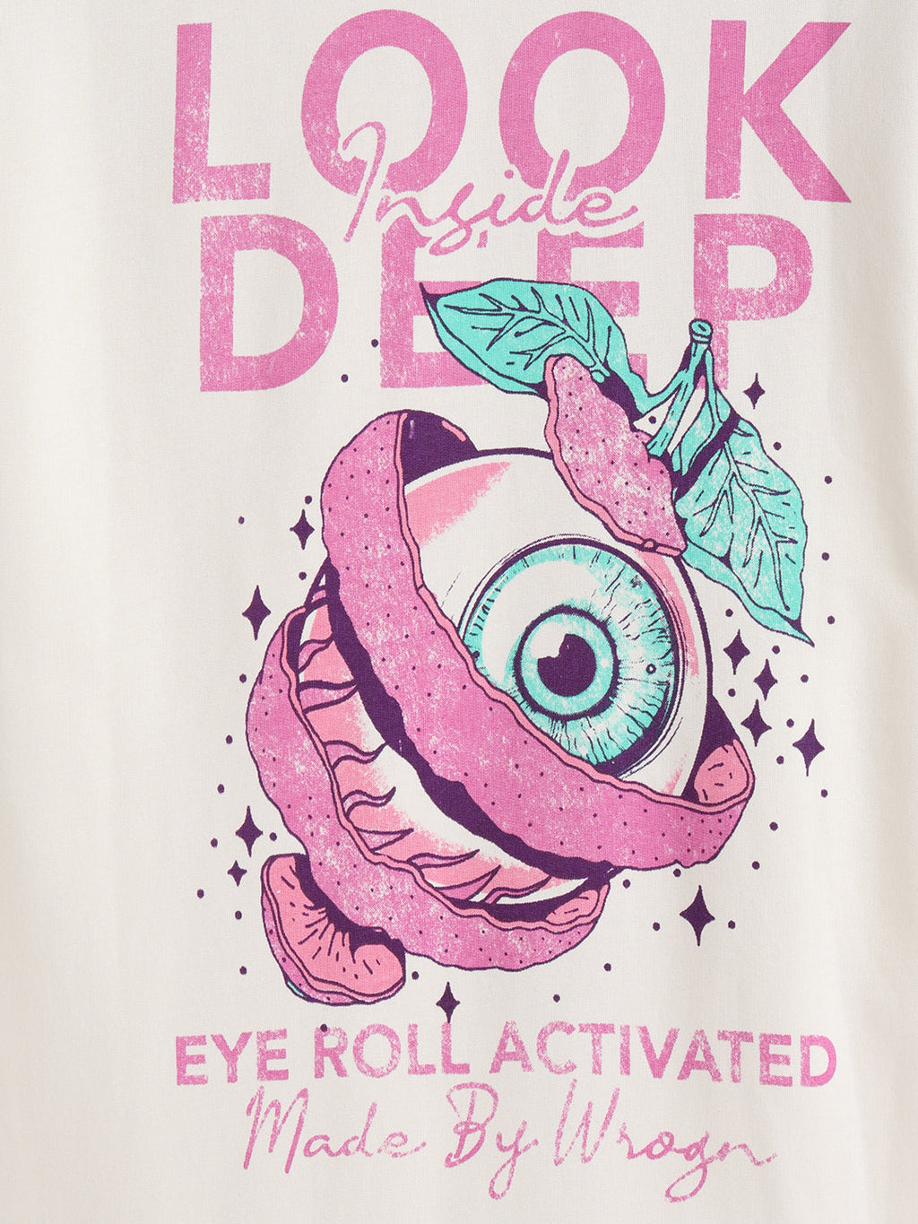 Bizarre Elements Inspired Look Deep Inside Eyeball Back Print Crew Neck T-Shirt  | Off White