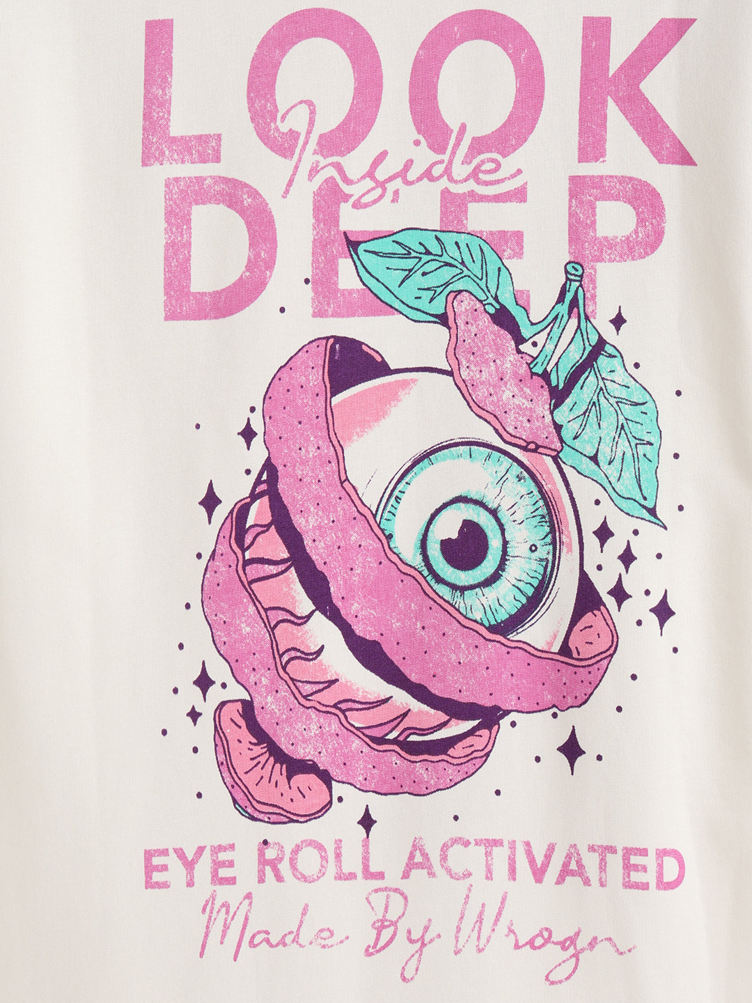 Bizarre Elements Inspired Look Deep Inside Eyeball Back Print Crew Neck T-Shirt  | Off White