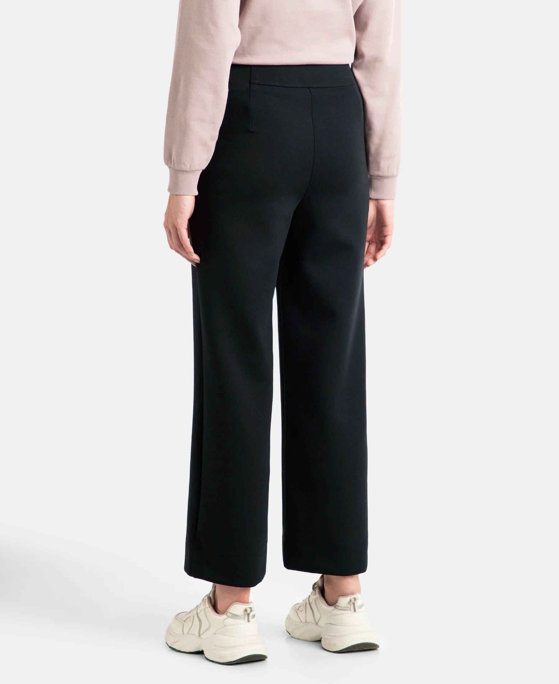 Microfiber Cotton Blend Elastane Stretch Relaxed Fit Wide Leg Pants with Zipper Pockets - Black