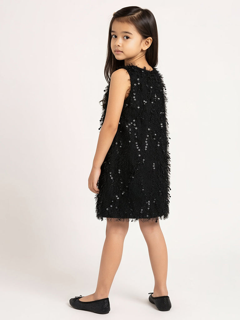 HOP Kids Girls Black Sequin Embellished Party Dress