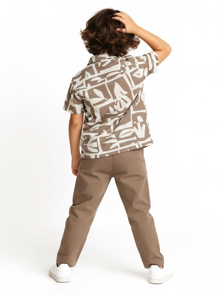 HOP Kids Boys Brown Abstract Printed Resort-Fit Shirt
