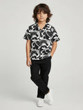HOP Kids Boys Black and White Abstract Print Resort-Fit Shirt