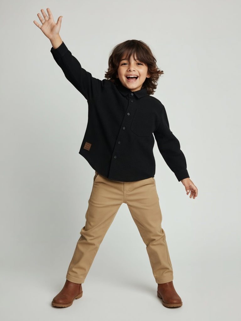 HOP Kids Boys Black Cotton Shirt
