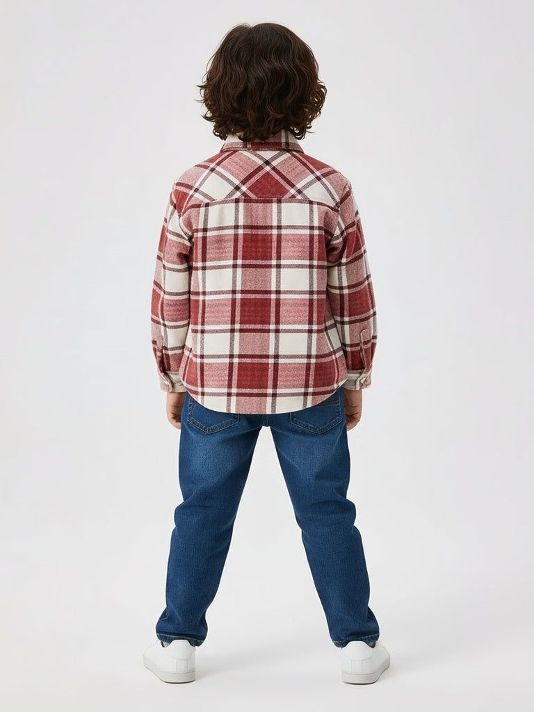 HOP Kids Boys Red Checkered Cotton Shirt