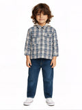HOP Kids Boys Beige Checks Pattern Hooded Cotton Shirt