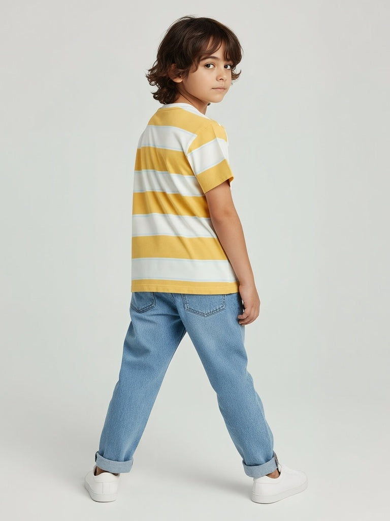 HOP Kids Boys Yellow Striped Cotton T-Shirt