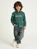 HOP Kids Boys Olive Printed Cotton Shirt