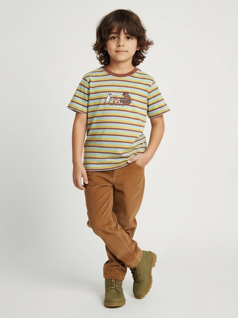 HOP Kids Boys Multicolour Striped Cotton T-Shirt