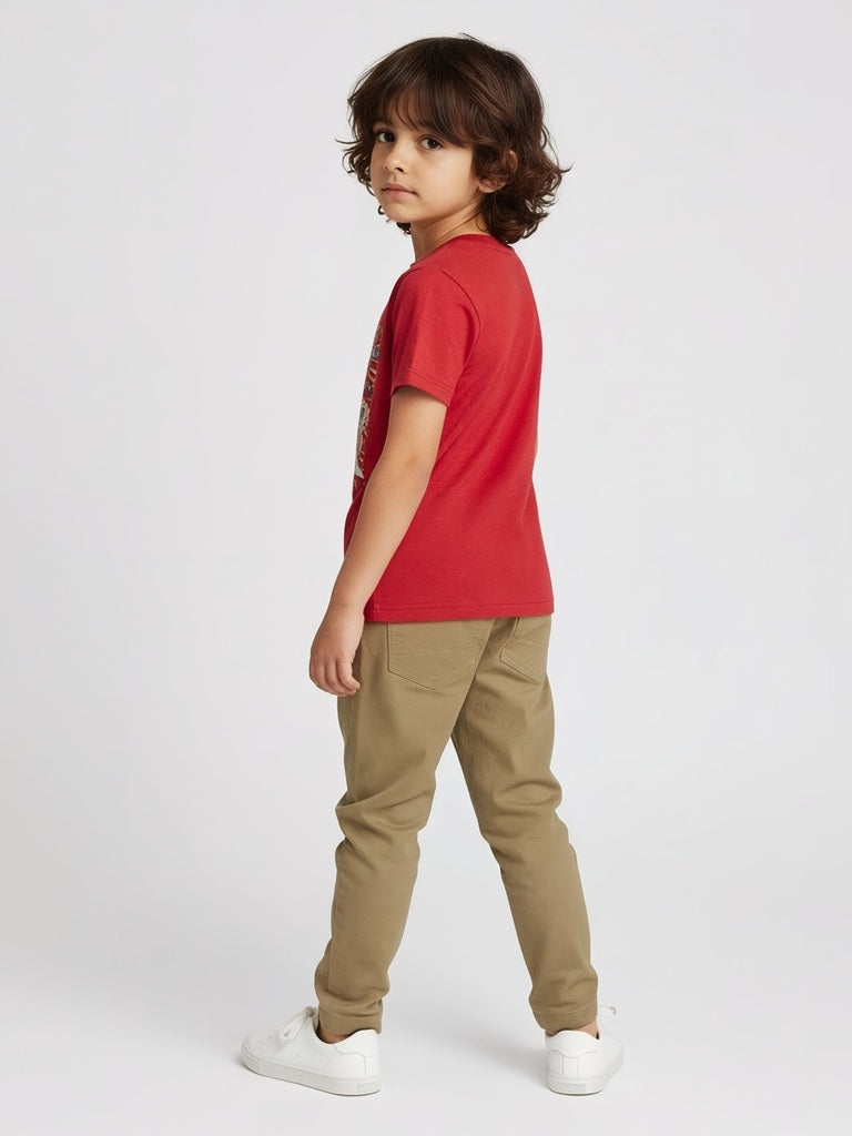 HOP Kids Boys Red Embossed Cotton T-Shirt