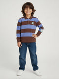 HOP Kids Boys Brown Striped Cotton Polo T-Shirt
