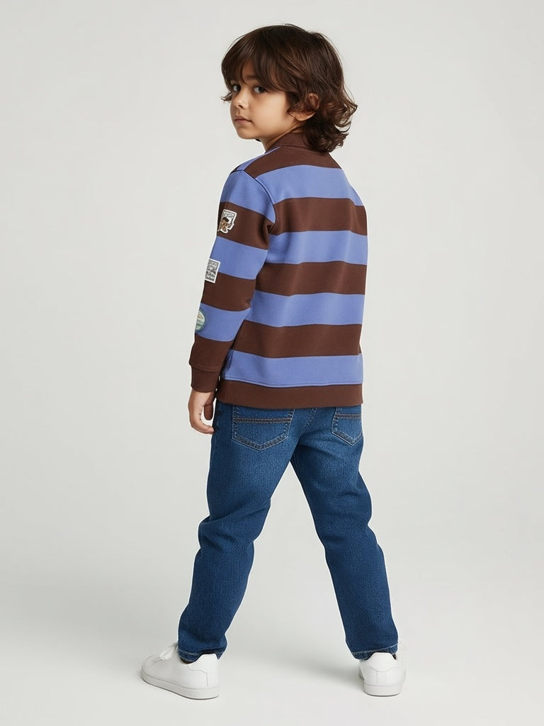 HOP Kids Boys Brown Striped Cotton Polo T-Shirt