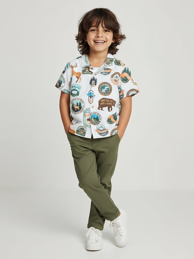 HOP Kids Boys Off-White Printed Shirt