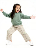 HOP Kids Girls Beige Cargo-Style High-Rise Trousers