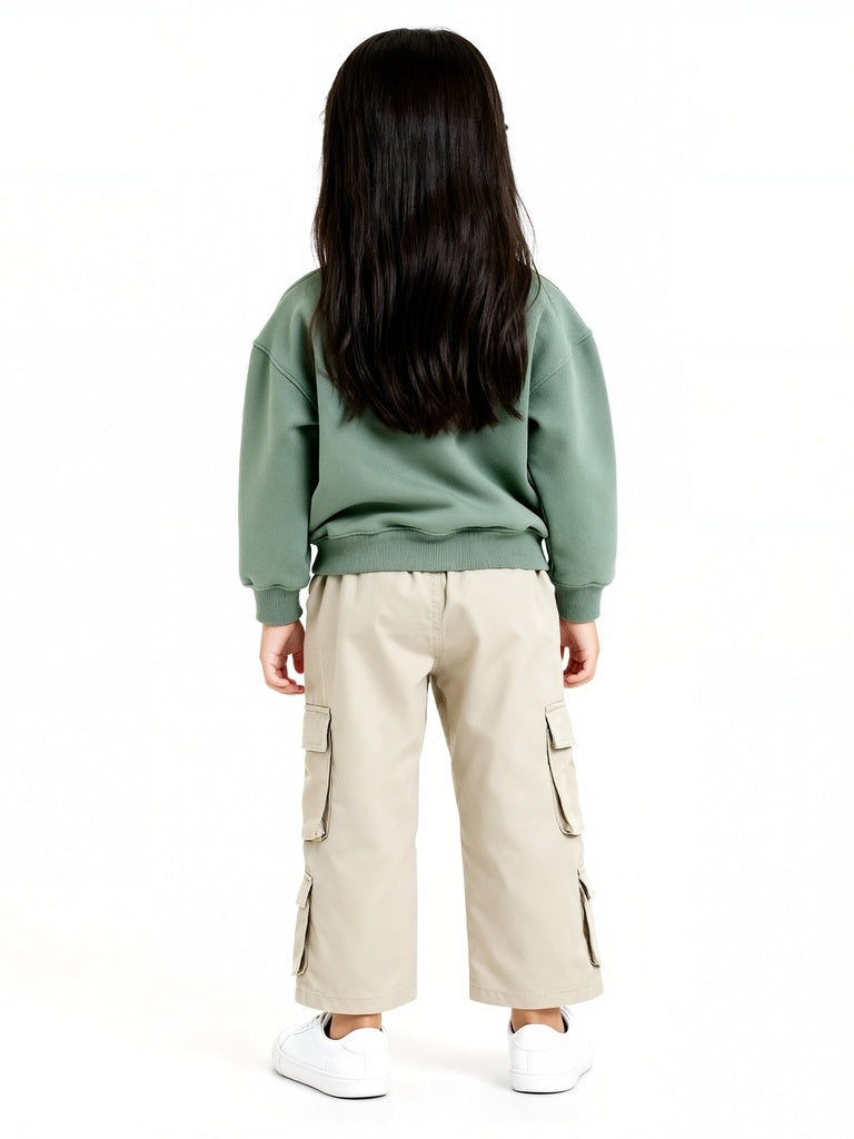 HOP Kids Girls Beige Cargo-Style High-Rise Trousers