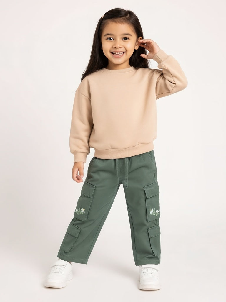 HOP Kids Girls Sage Cargo-Style High-Rise Trousers