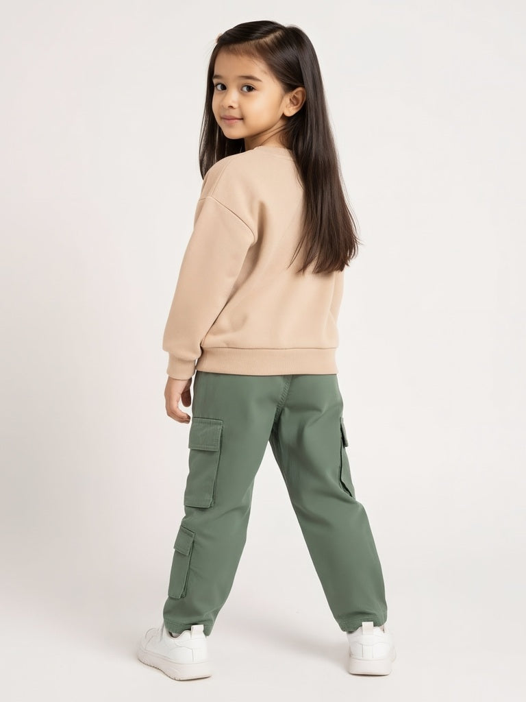 HOP Kids Girls Sage Cargo-Style High-Rise Trousers