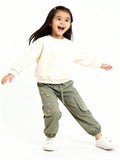 HOP Kids Girls Sage Floral Embroidered Mid-Rise Cotton Joggers