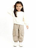 HOP Kids Girls Beige Floral Embroidered Mid-Rise Cotton Joggers