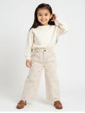 HOP Kids Girls Beige Floral Printed High-Rise Corduroy Trousers