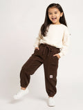 HOP Kids Girls Dark Brown Mid-Rise Corduroy Joggers