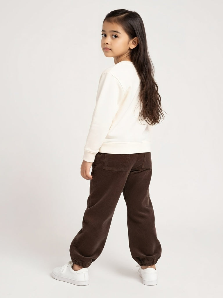 HOP Kids Girls Dark Brown Mid-Rise Corduroy Joggers