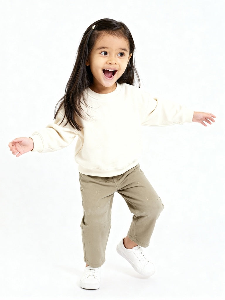 HOP Kids Girls Light Olive Paperbag-Waist Corduroy Trousers