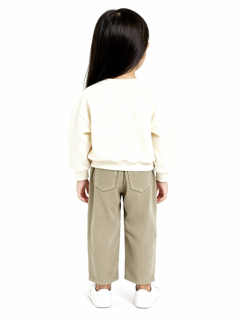 HOP Kids Girls Light Olive Paperbag-Waist Corduroy Trousers