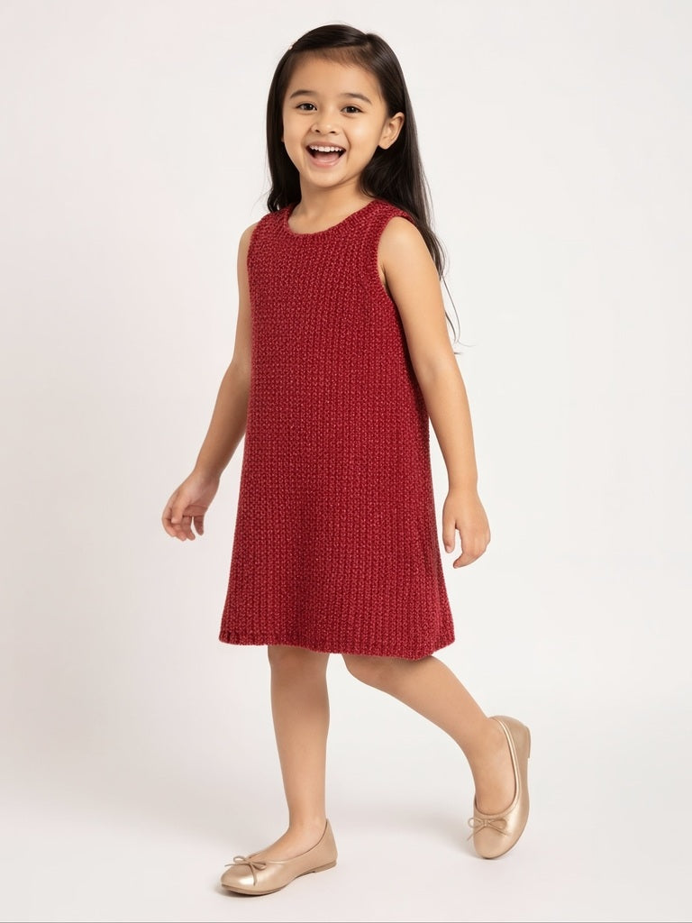 HOP Kids Girls Red Knit-Textured A-Line Dress