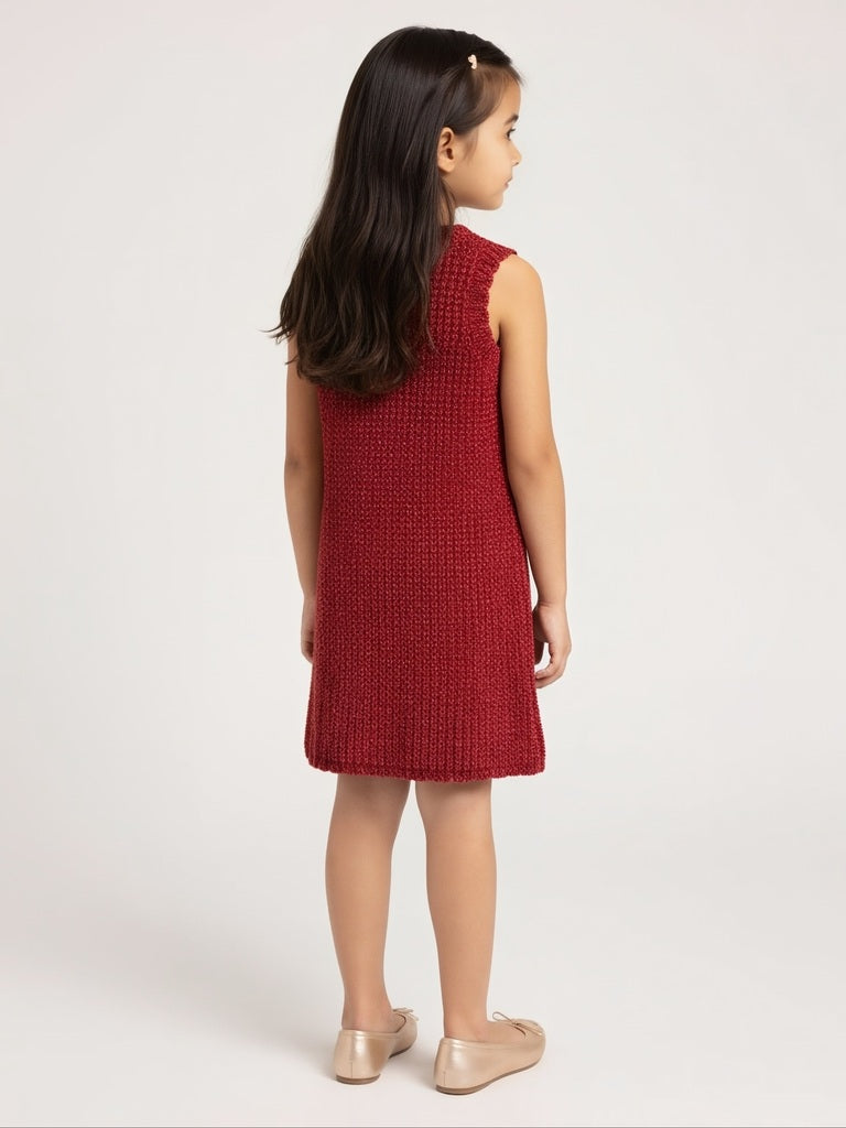 HOP Kids Girls Red Knit-Textured A-Line Dress