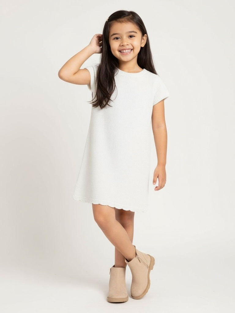 HOP Kids Girls White Knitted Bodycon Dress