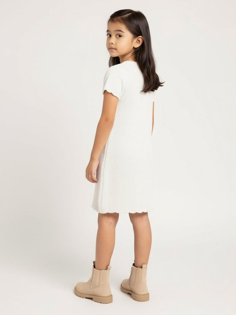 HOP Kids Girls White Knitted Bodycon Dress