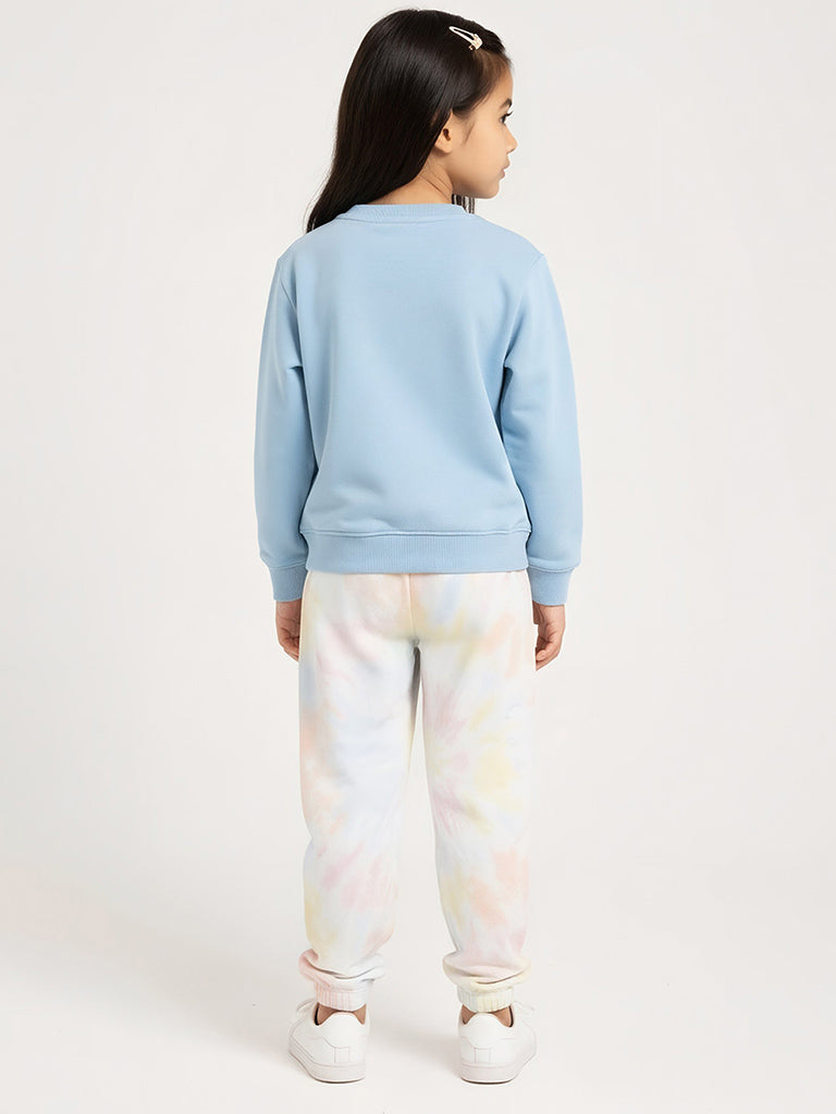 HOP Kids Girls Multicolour Tie-Dye High-Rise Cotton-Blend Joggers