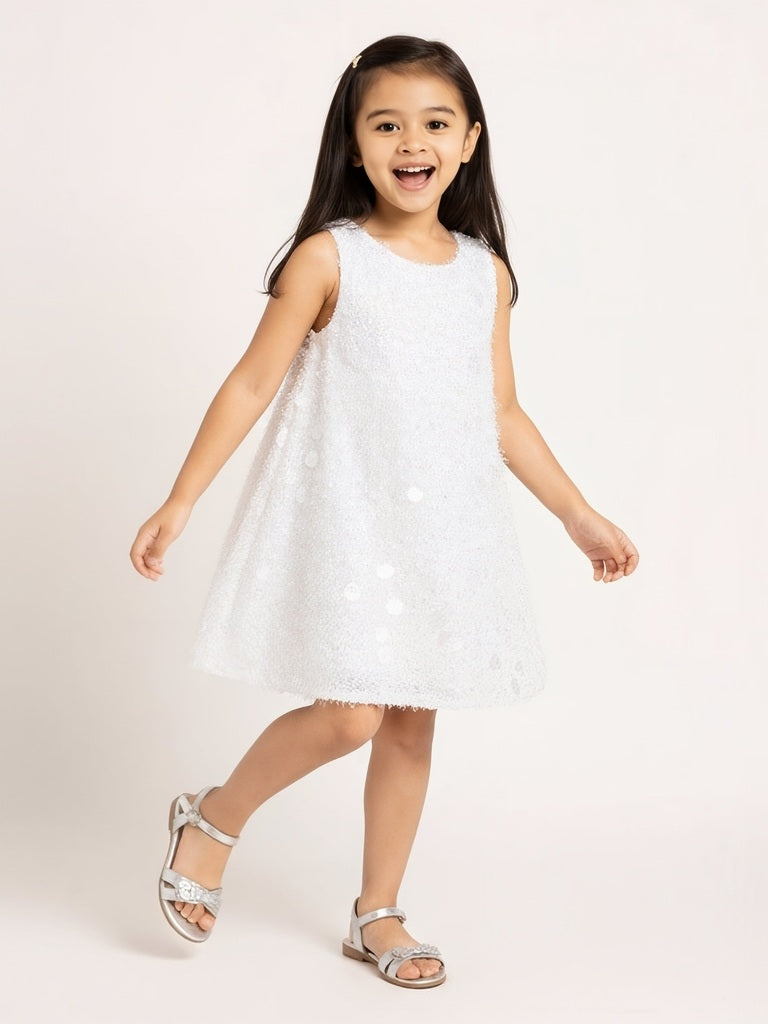 HOP Kids Girls White Embellished Party Dress