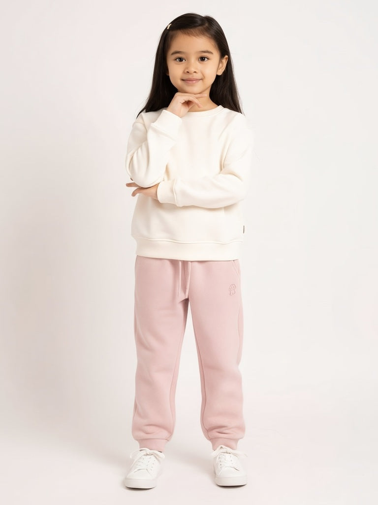 HOP Kids Girls Pink Solid High-Rise Cotton-Blend Joggers