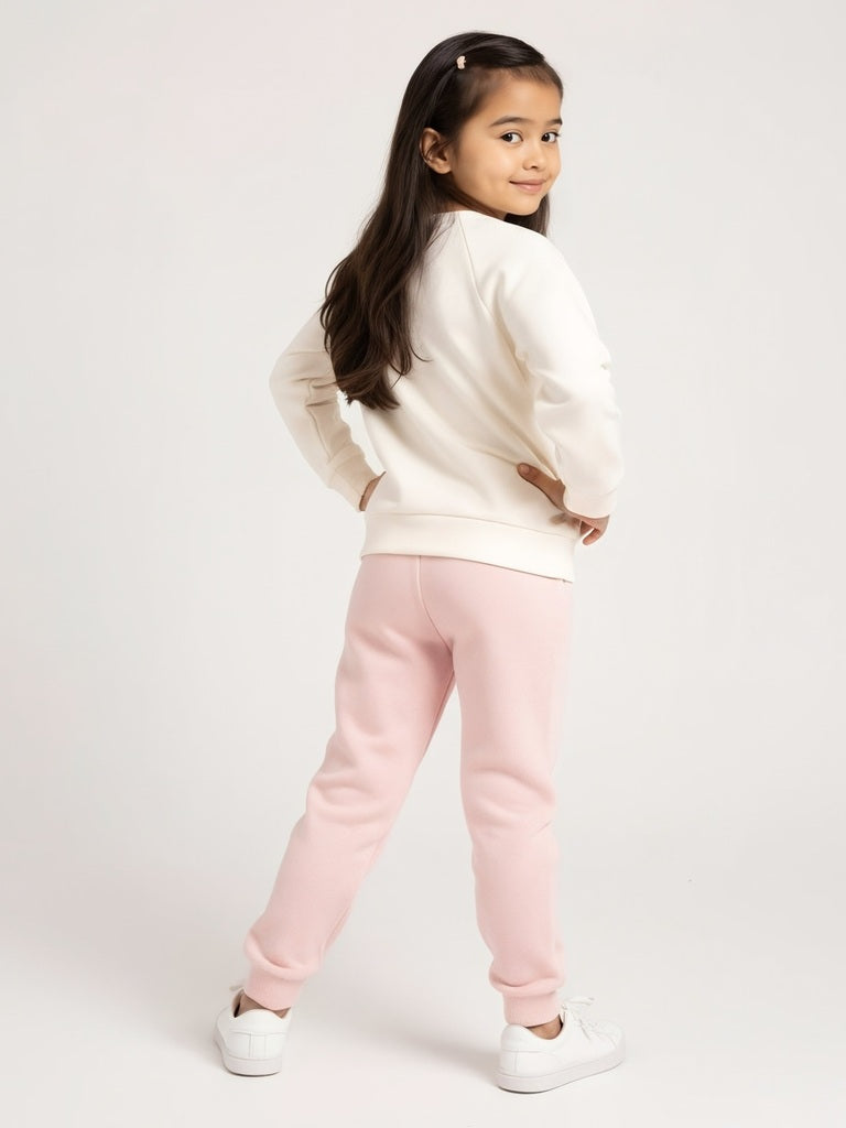 HOP Kids Girls Pink Solid High-Rise Cotton-Blend Joggers