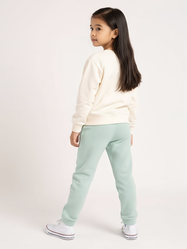 HOP Kids Girls Mint Solid High-Rise Cotton-Blend Joggers
