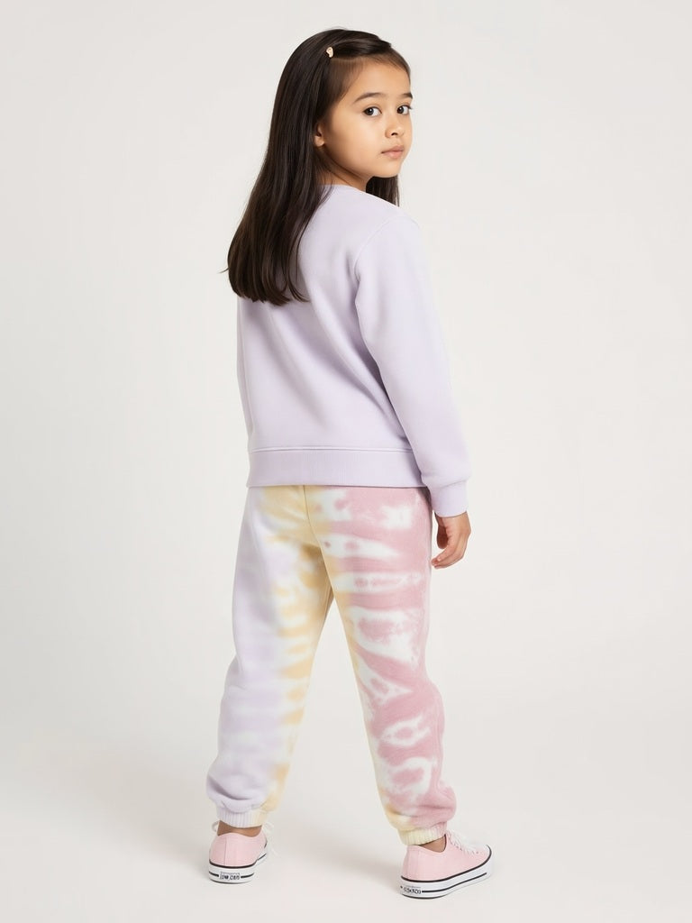HOP Kids Girls Multicolour Tie-Dye High-Rise Cotton-Blend Joggers