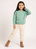 HOP Kids Girls Beige Solid High-Rise Cotton-Blend Joggers