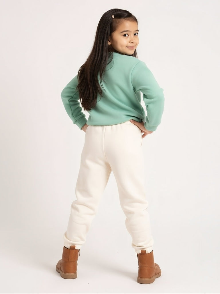 HOP Kids Girls Beige Solid High-Rise Cotton-Blend Joggers